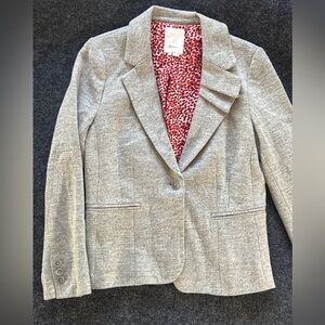 Elevenses Wool Blazer Jacket Women's 6 Gray Red Lining Bow Detail Single Button